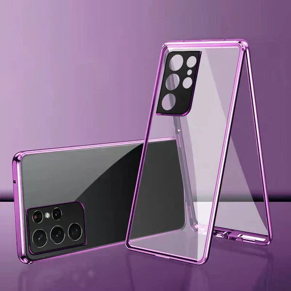 Anti-peeping Magnetiskt härdat glas dubbelsidigt telefonskal för Samsung S25-21-serien
