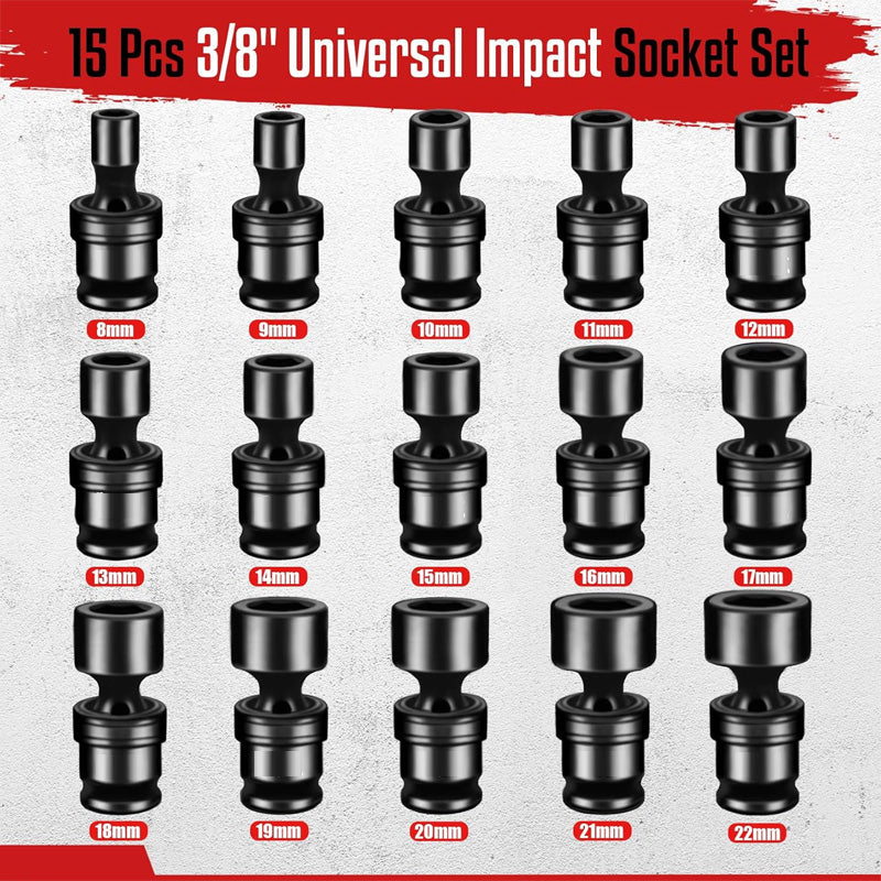 15st 3/8” Universalhylssatser för grunda slag