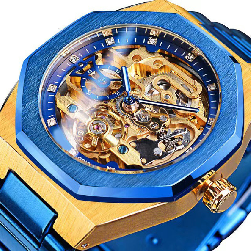 ⌚ LYXIG SKELETTUR - MÄSTARVERK I MECHANISK DESIGN 💎 Exklusiv visarfunktion - se klockans inre magi ⚙️ Automatisk rörelse - ingen batteribyte behövs ✅ 50 meters vattentålighet 💦 ✅ Safirglas för repfri klarhet 💎