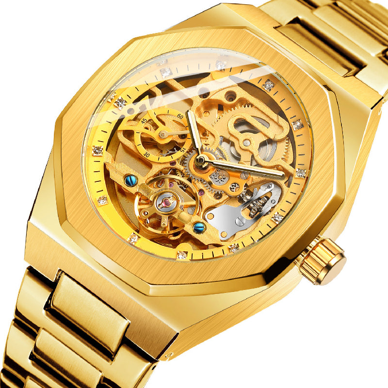 ⌚ LYXIG SKELETTUR - MÄSTARVERK I MECHANISK DESIGN 💎 Exklusiv visarfunktion - se klockans inre magi ⚙️ Automatisk rörelse - ingen batteribyte behövs ✅ 50 meters vattentålighet 💦 ✅ Safirglas för repfri klarhet 💎