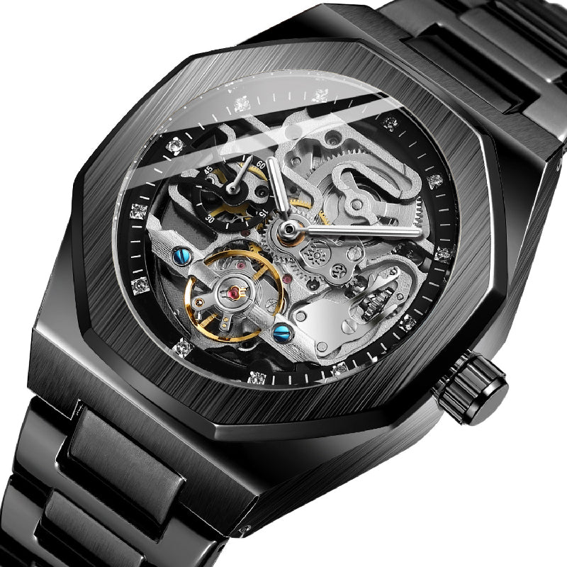 ⌚ LYXIG SKELETTUR - MÄSTARVERK I MECHANISK DESIGN 💎 Exklusiv visarfunktion - se klockans inre magi ⚙️ Automatisk rörelse - ingen batteribyte behövs ✅ 50 meters vattentålighet 💦 ✅ Safirglas för repfri klarhet 💎