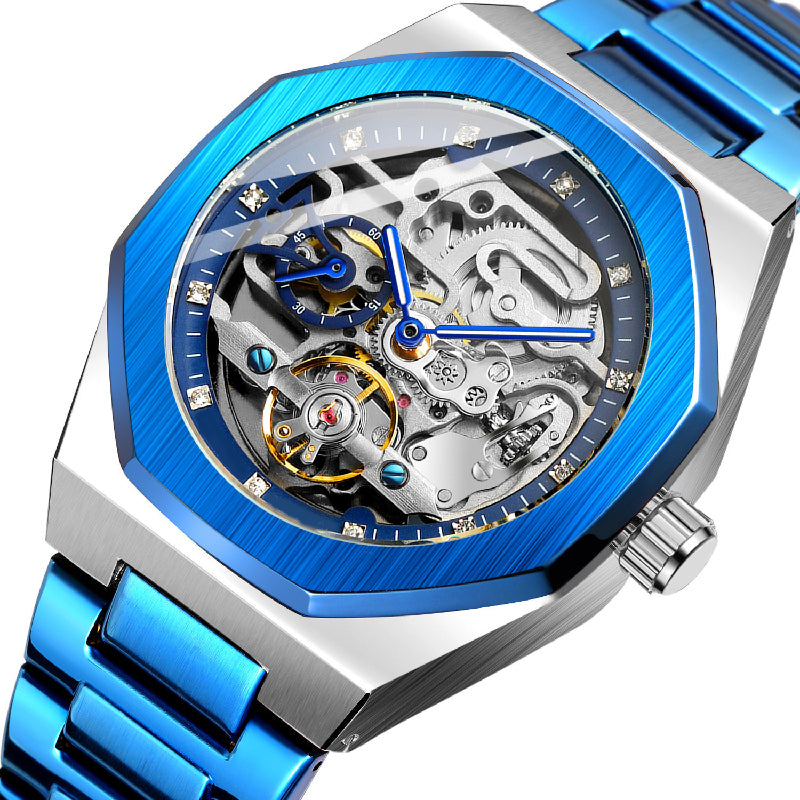 ⌚ LYXIG SKELETTUR - MÄSTARVERK I MECHANISK DESIGN 💎 Exklusiv visarfunktion - se klockans inre magi ⚙️ Automatisk rörelse - ingen batteribyte behövs ✅ 50 meters vattentålighet 💦 ✅ Safirglas för repfri klarhet 💎
