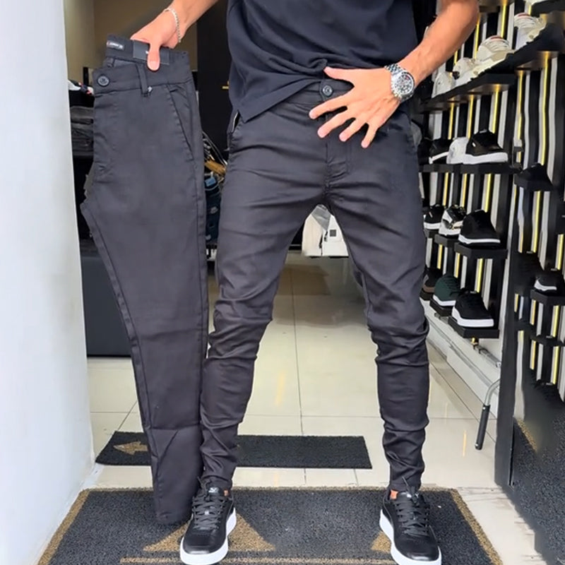 Slim-fit casualbyxor i enfärgat tyg för herr