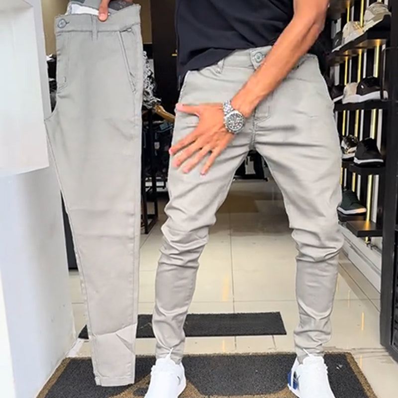 Slim-fit casualbyxor i enfärgat tyg för herr