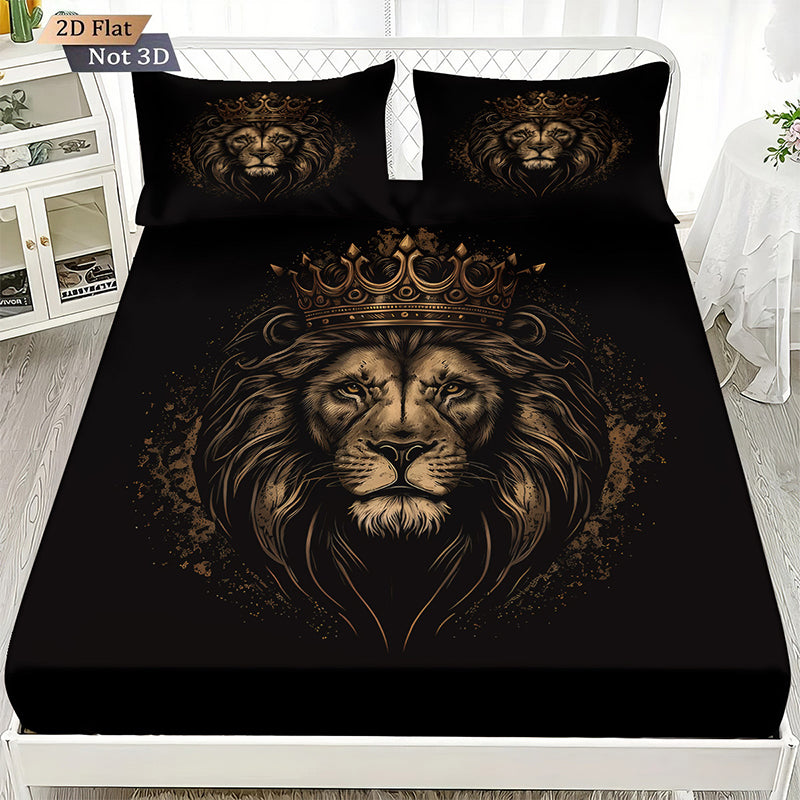 🔥Bold Lion Print sovrum 3-delat lakan-set