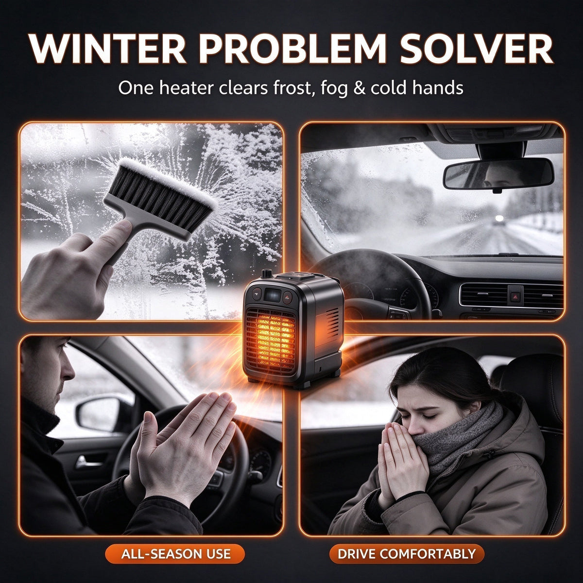 ❄️🚗 Bärbar 12V-bilvärmare – snabb avfrostning, 3 hastighetslägen & 360° rotation för kalla vintermorgnar 💨✨