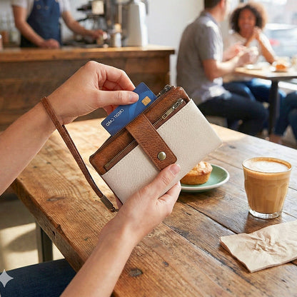 RFID-blockerande läderplånbok för kvinnor