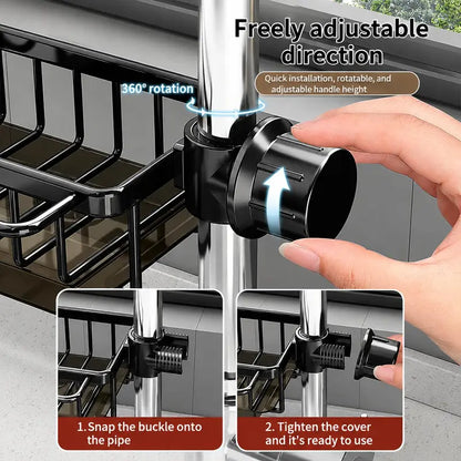 🧽🚰 Diskbänksställ i rostfritt stål för svamp och kran – smart förvaring för ett renare och mer organiserat kök ✨🏡