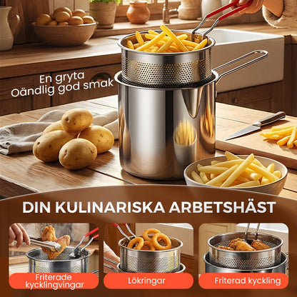 🔥 HETT ERBJUDANDE – 50 % RABATT! 🍳 Multifunktionell stekpanna i rostfritt stål 304 – fritera, steka, koka och stuva i en och samma gryta🍟