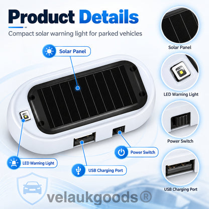 🚗☀️ Kompakt solcellsdriven LED-blinklampa med stöldskydd – smart säkerhet & tydlig synlighet 🚨