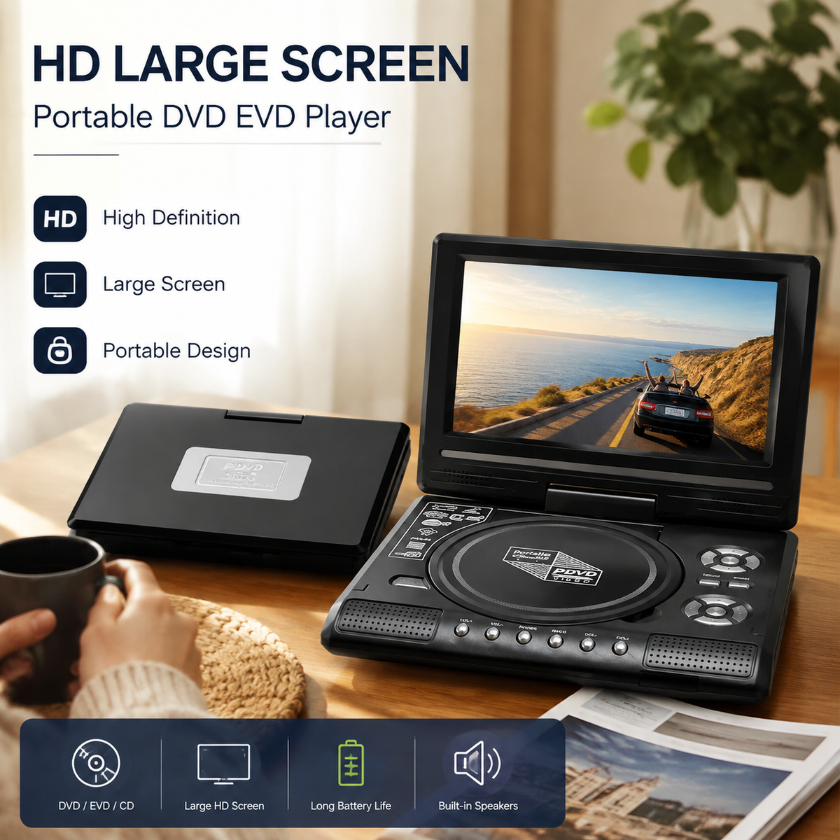 📺🎬 Uppladdningsbar bärbar DVD-spelare med 7,8-tums HD-skärm – stöd för DVD, USB och SD-kort ✨💿