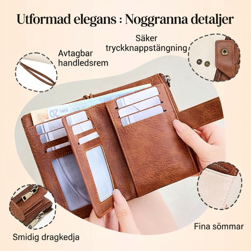 RFID-blockerande läderplånbok för kvinnor
