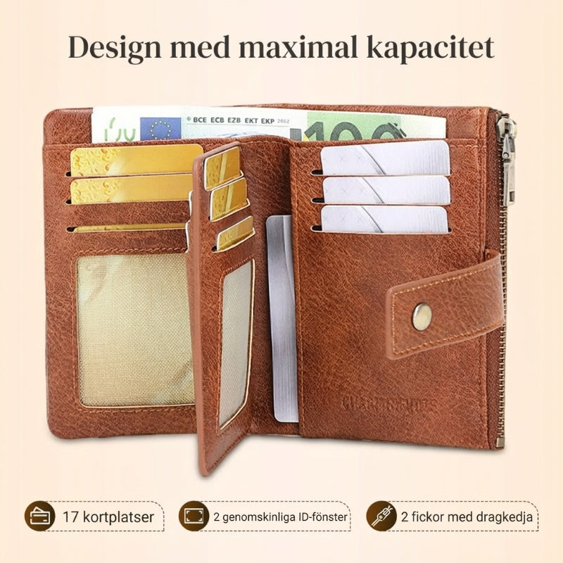 RFID-blockerande läderplånbok för kvinnor