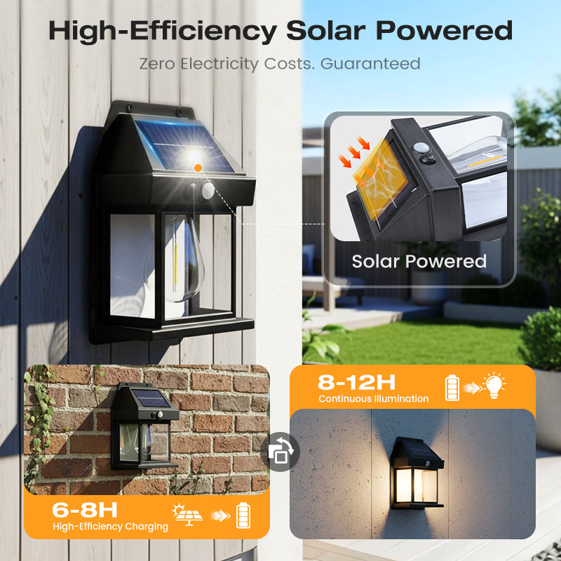 ☀️💡 Solcellsdriven vägglampa med rörelsesensor – IP65-vattenskydd, trådlös installation och smart utomhusbelysning 🏡✨
