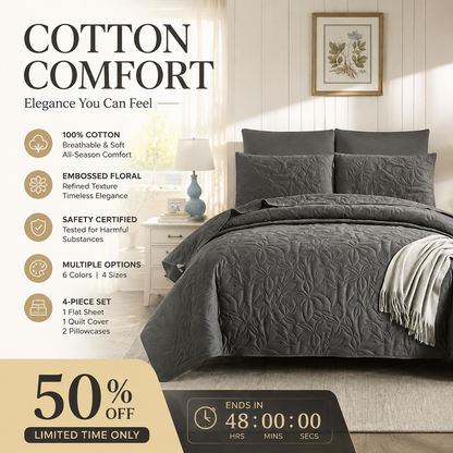 🛏️✨ Sängklädesset i 100 % bomull – enfärgad design, 4-delars set för en bekvämare sovmiljö 🌙