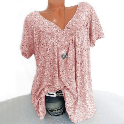 🌸 50% RABATT!  Vårmode Kortärmad Tryckt Topp – Mjukt Linne & Romantisk Design!