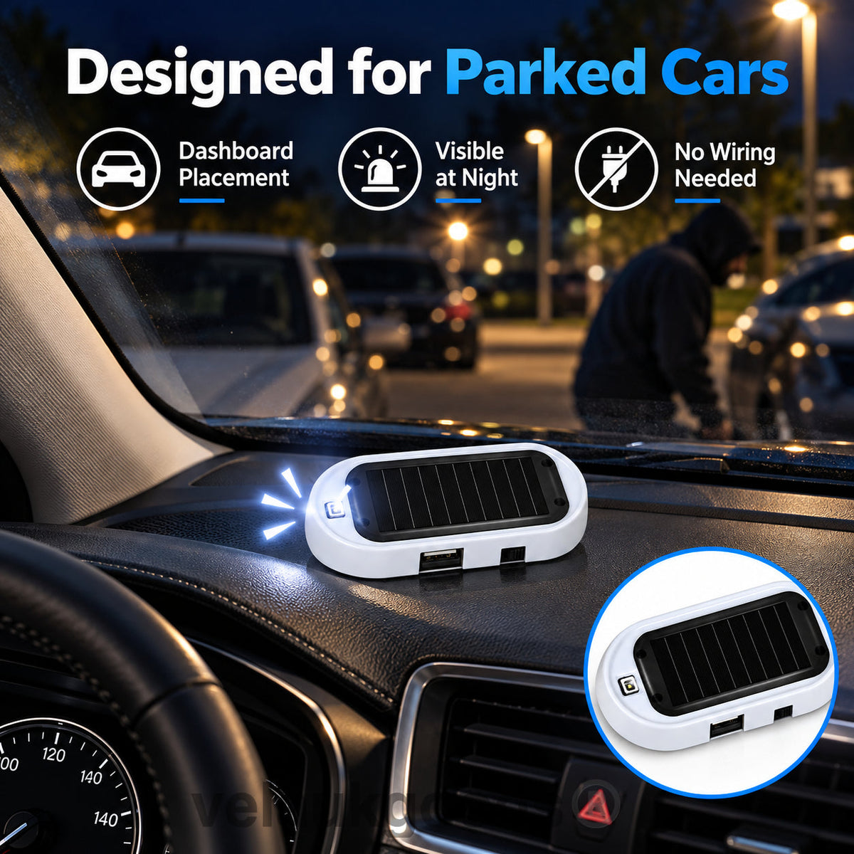 🚗☀️ Kompakt solcellsdriven LED-blinklampa med stöldskydd – smart säkerhet & tydlig synlighet 🚨