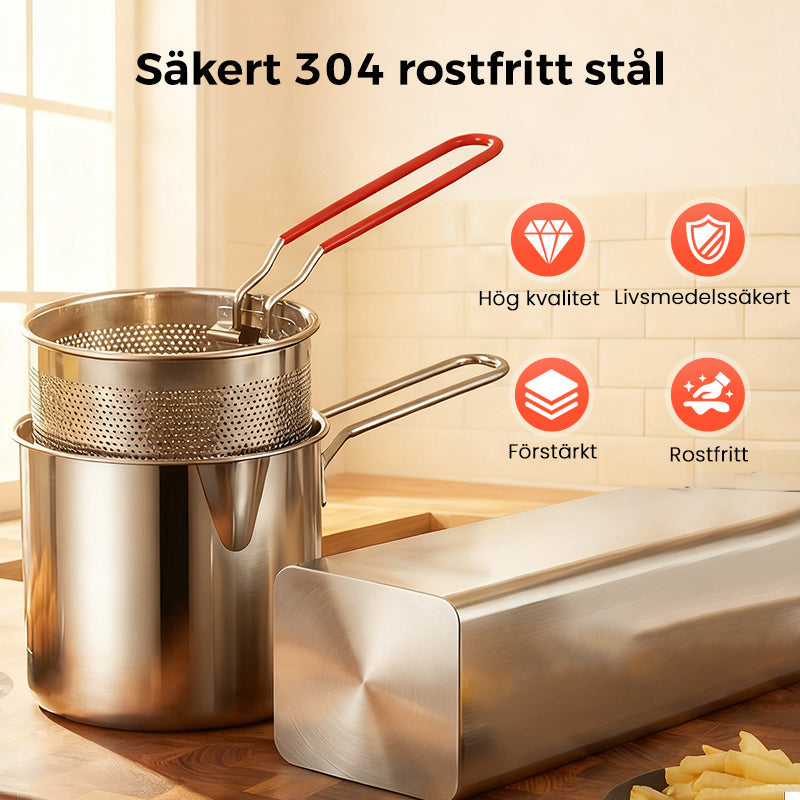 🔥 HETT ERBJUDANDE – 50 % RABATT! 🍳 Multifunktionell stekpanna i rostfritt stål 304 – fritera, steka, koka och stuva i en och samma gryta🍟
