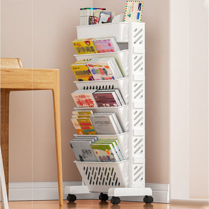 📚✨ Mobil bokhylla med hjul – 5/6 hyllplan med 45° vinkel för skrivbord och arbetsyta 🛒