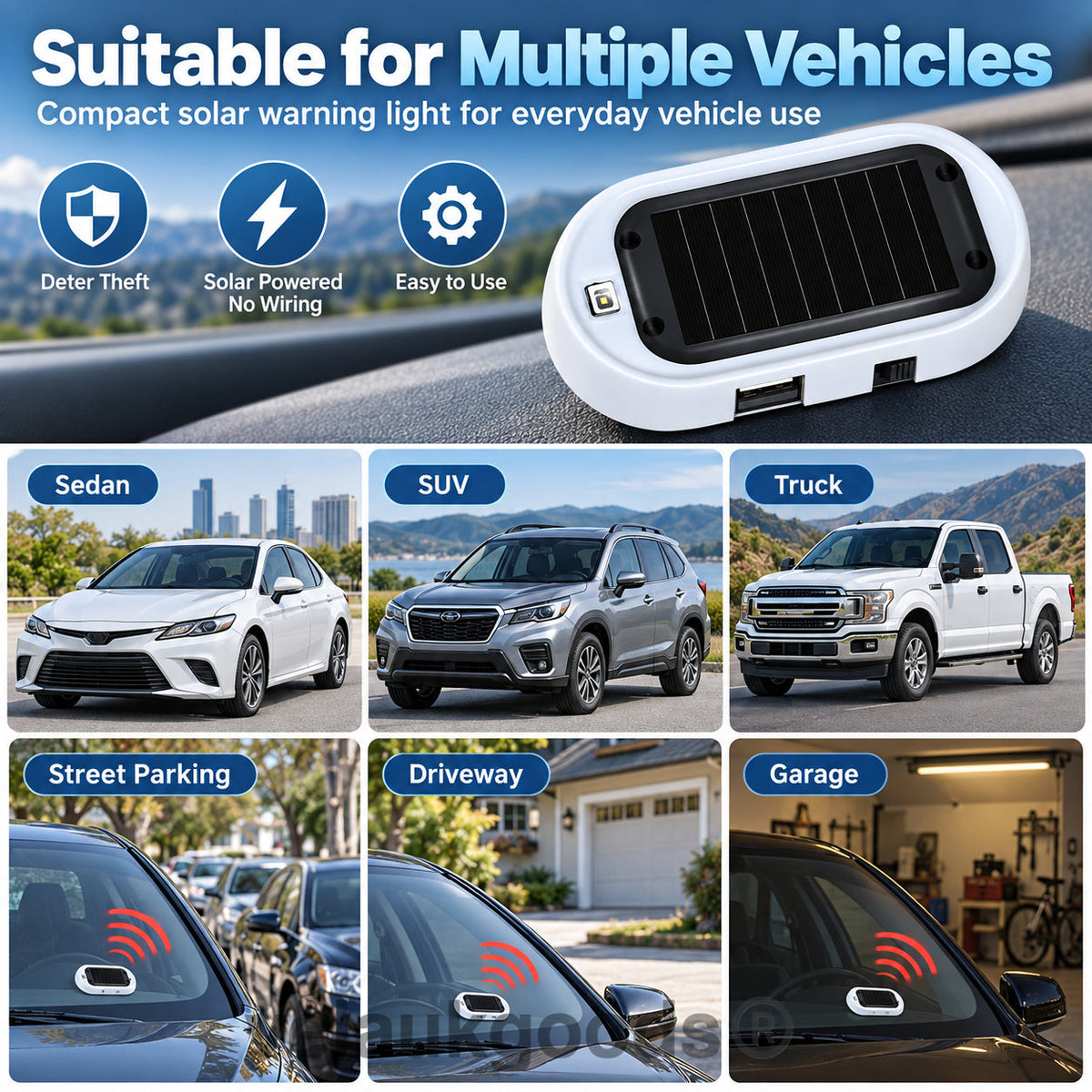 🚗☀️ Kompakt solcellsdriven LED-blinklampa med stöldskydd – smart säkerhet & tydlig synlighet 🚨