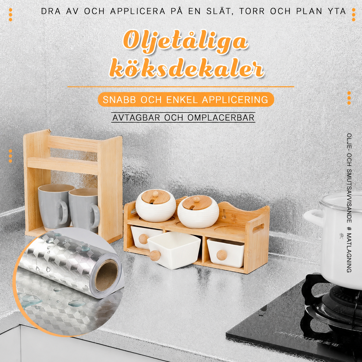 Självhäftande Skyddsfolie för Kök – Olje- och Vattentät, Klippbar i Valfri Storlek