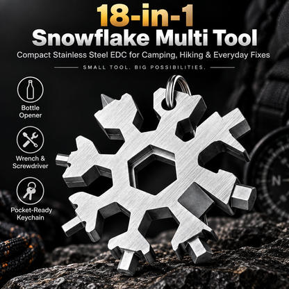 ❄️🔧 18-i-1 snöflingeformat multiverktyg – skiftnyckel i rostfritt stål med skruvmejsel & flasköppnare 🍺✨