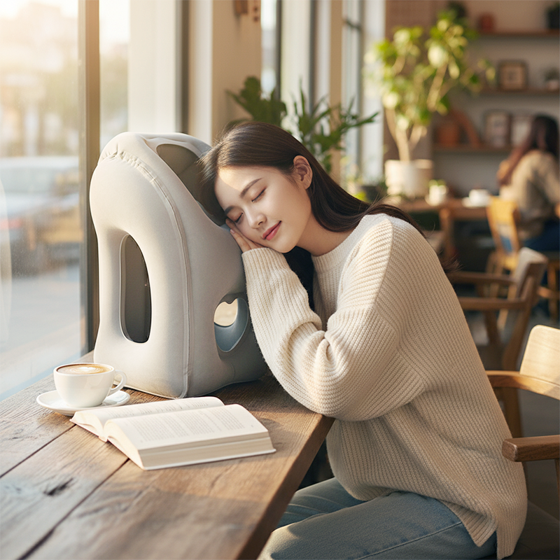 🛏️✈️ Uppblåsbar ergonomisk resekudde – 360° nackstöd & 45° vilovinkel för bekvämare resor 💤✨
