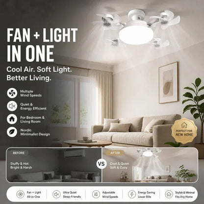 🌀49 % RABATT JUST NU! 💡Hopfällbar takfläkt med belysning och fjärrkontroll – energisnål kylning och belysning för sovrummet och hemmet