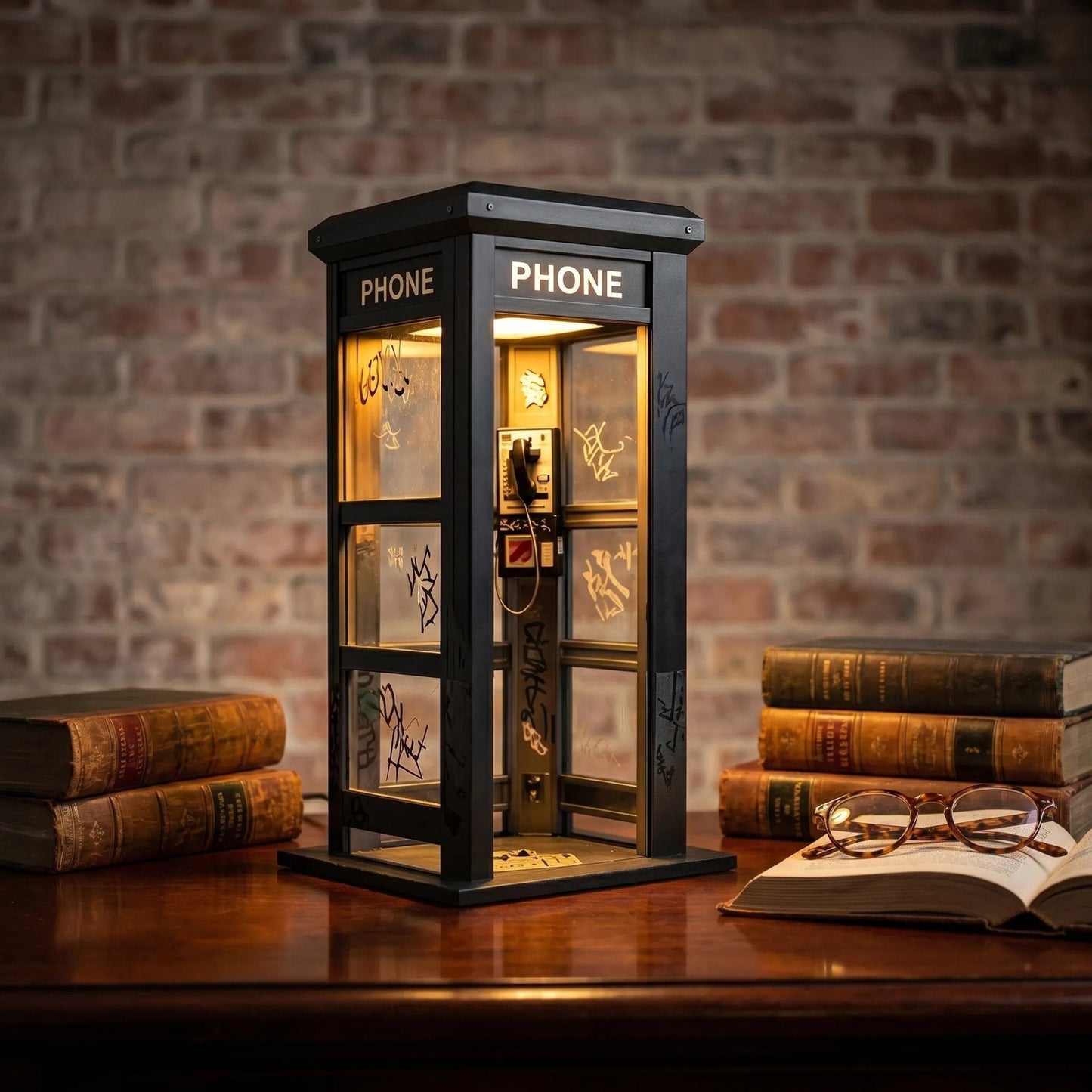 ✨ Vintage telefonkiosk-stämningslampa