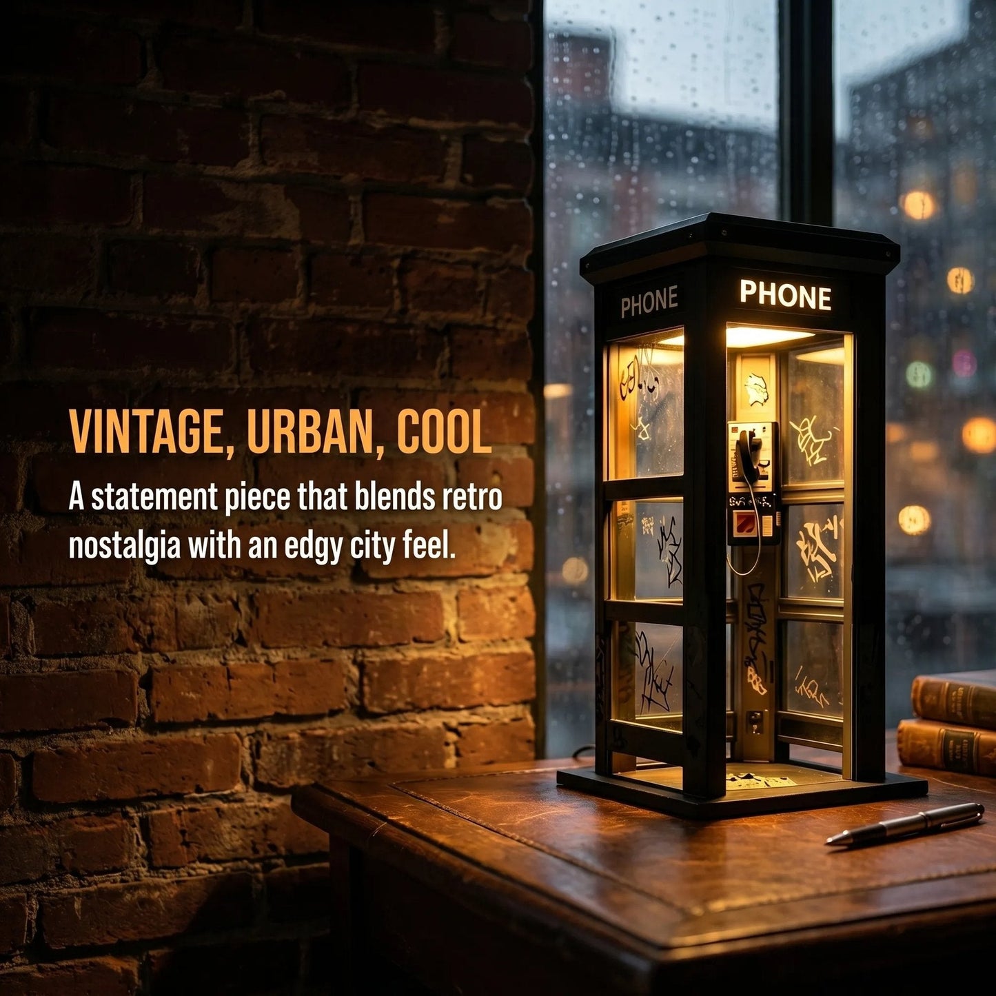 ✨ Vintage telefonkiosk-stämningslampa