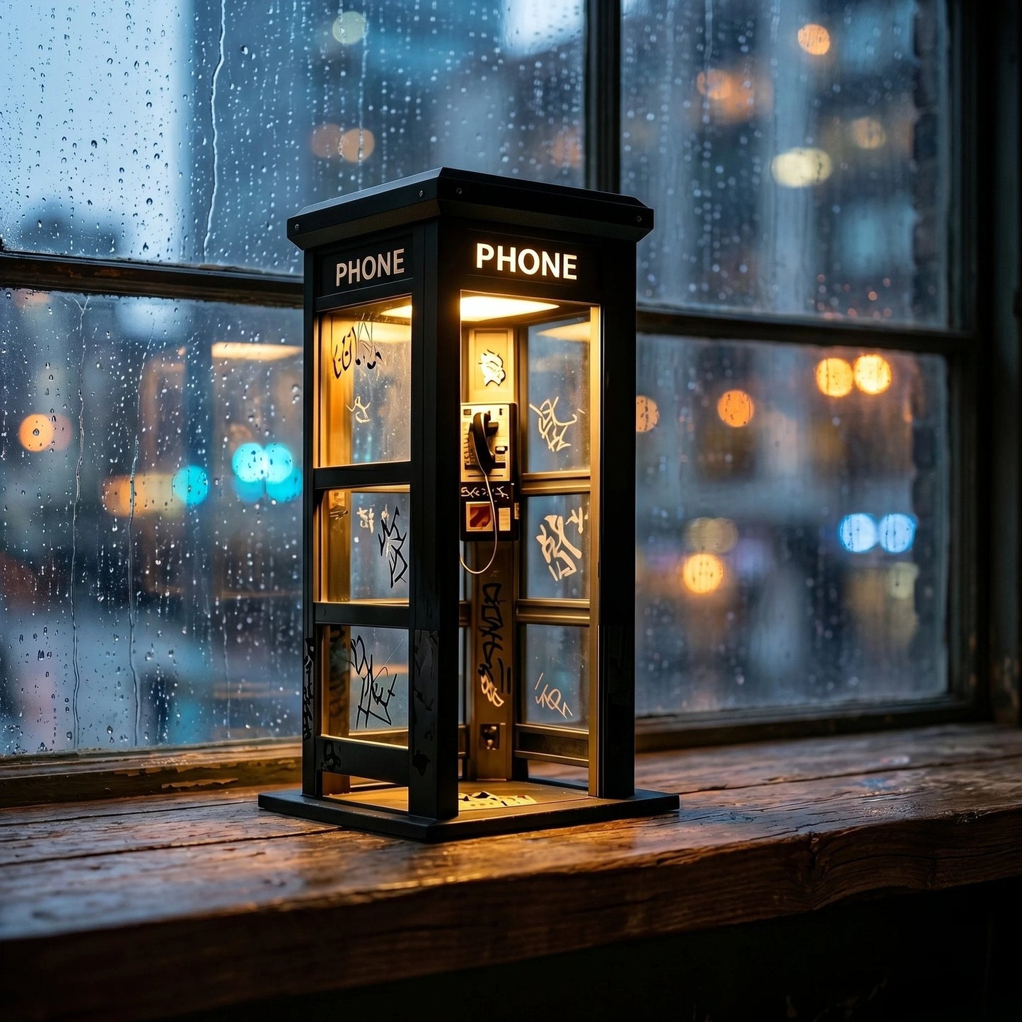 ✨ Vintage telefonkiosk-stämningslampa