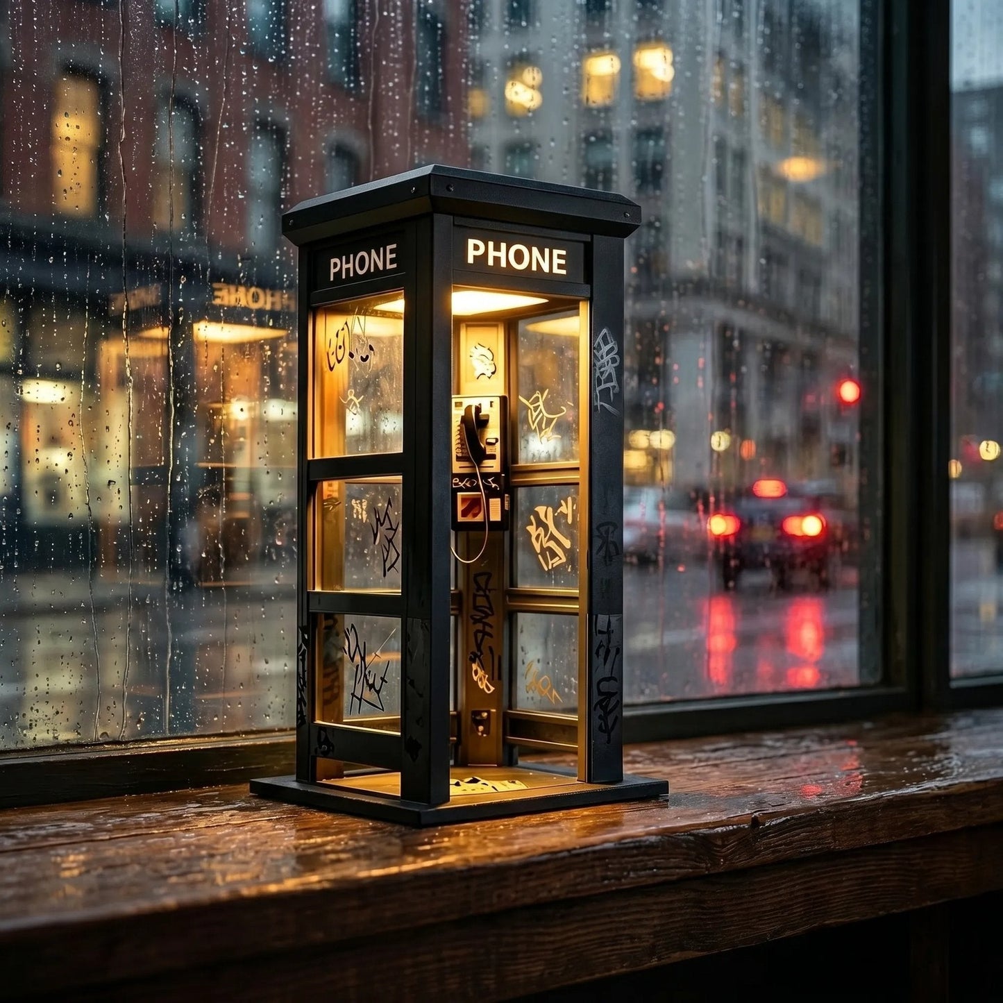 ✨ Vintage telefonkiosk-stämningslampa