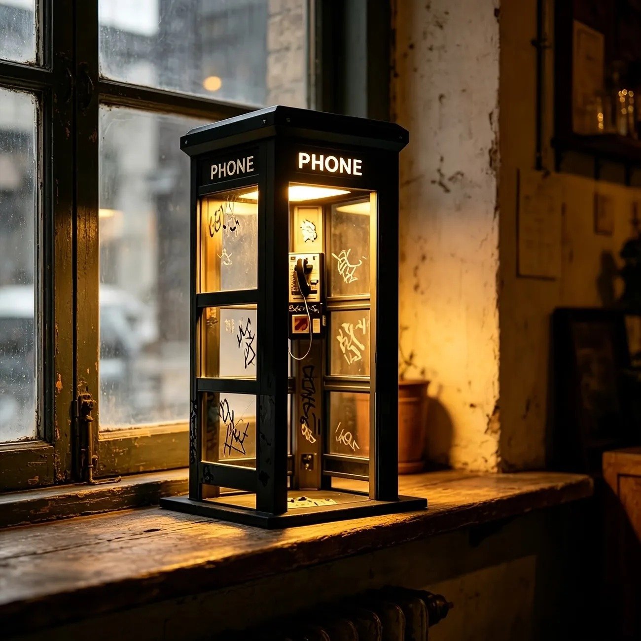 ✨ Vintage telefonkiosk-stämningslampa