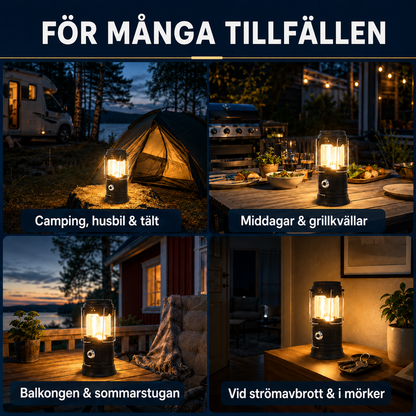 🏕️🔦 Solcellsdriven hopfällbar 2-i-1-lampa – bordslampa & ficklampa för camping och utomhusbruk ✨