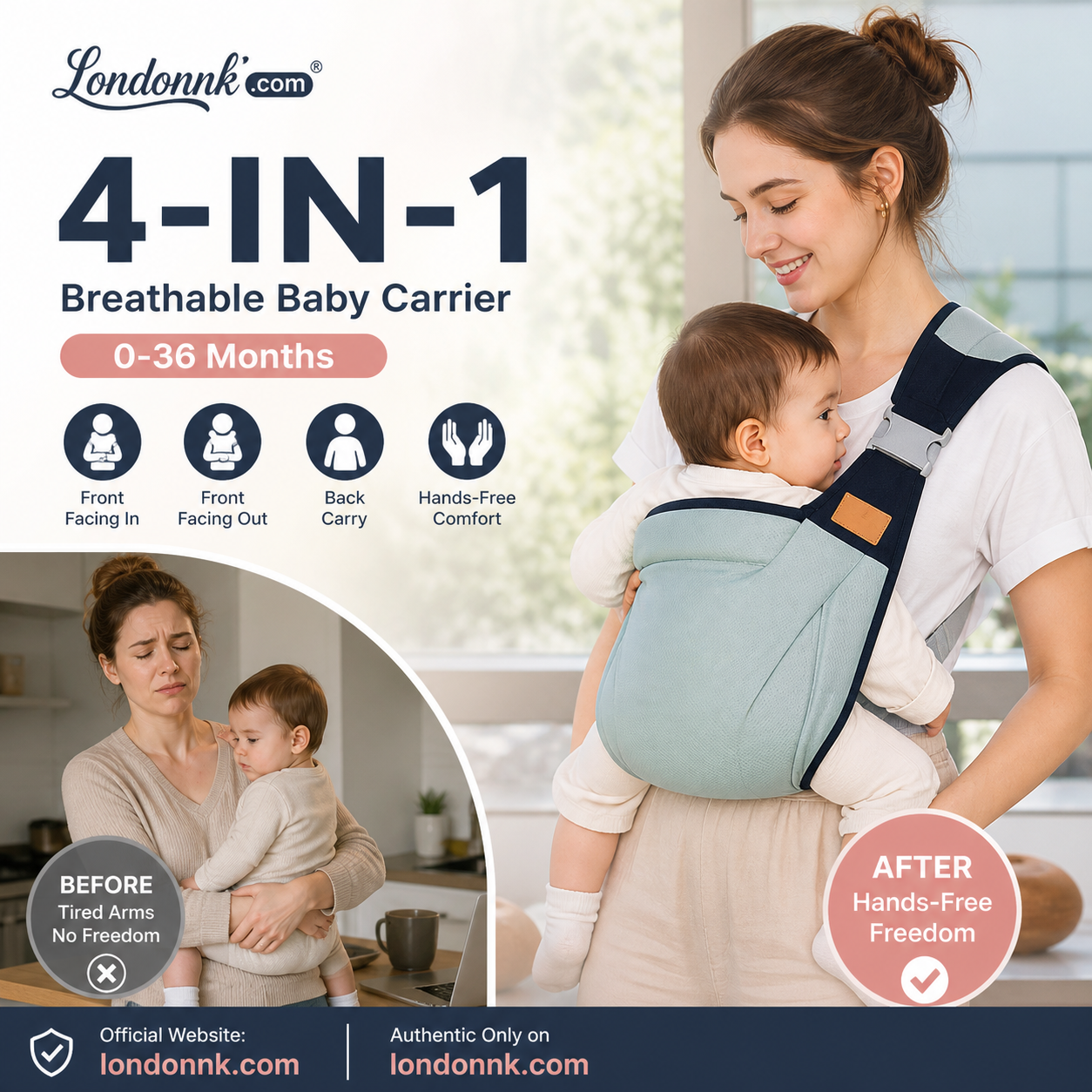 🎉 Rea 2026 – Över 30 000 sålda! 👶 4-i-1-bärsel med god ventilation – 0–36 månader, fram/bak/med barnet vänd inåt/utåt – bekväm och händer-fria för föräldrar och barn! ✨