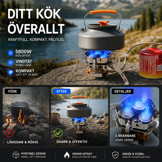 🏆🇸🇪 Populär bland svenska kunder💥Vindbeständigt Campingkök med 3 Brännare – Laga Mat Var Du Än Är