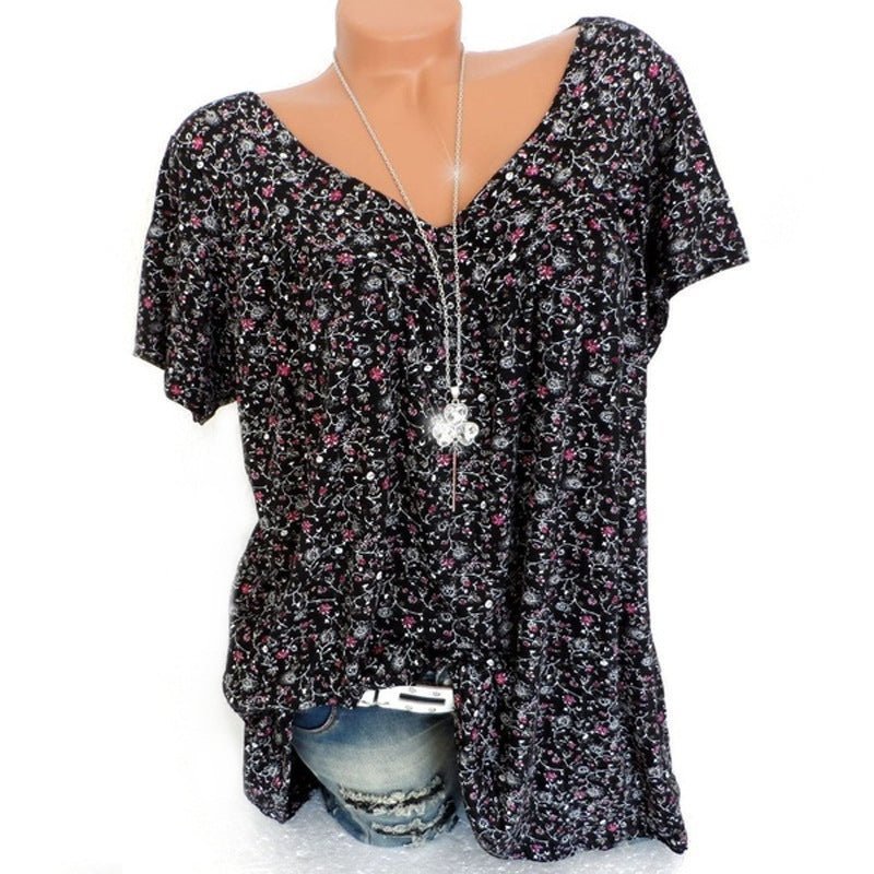 🌸 50% RABATT!  Vårmode Kortärmad Tryckt Topp – Mjukt Linne & Romantisk Design!