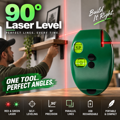 📐✨ Infrarött laserpass med 90° rät vinkel – exakta horisontella & vertikala linjer för montering, målning och kakelsättning 🔧