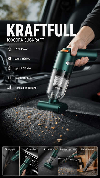🚗💨 Trådlös bildammsugare – 10 000 Pa sugkraft, 400 g lätt design & 4 000 mAh batteri ✨