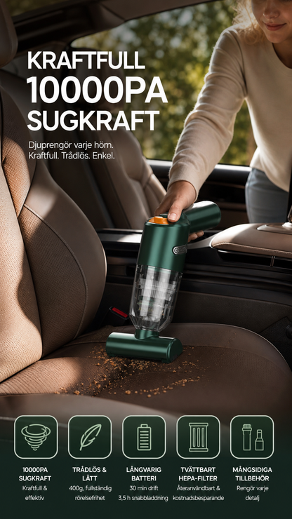 🚗💨 Trådlös bildammsugare – 10 000 Pa sugkraft, 400 g lätt design & 4 000 mAh batteri ✨
