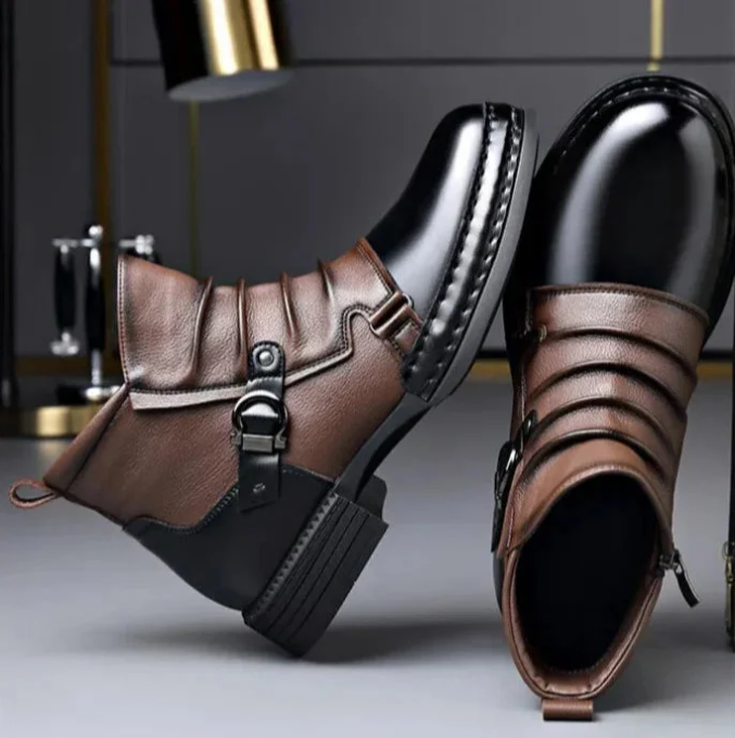 🔥🎁Nyhet 50 % RABATT👞ANKELSKOR I ÄKTA LÄDER FÖR HERR【FRI FRAKT】