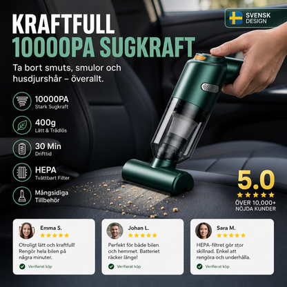 🚗💨 Trådlös bildammsugare – 10 000 Pa sugkraft, 400 g lätt design & 4 000 mAh batteri ✨