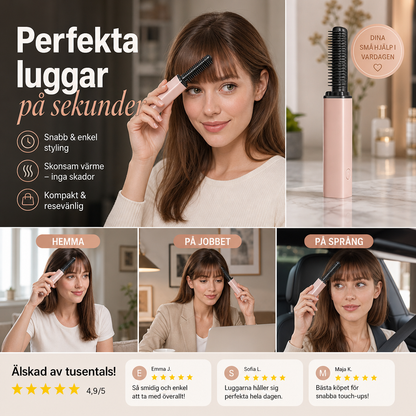 💇‍♀️ 50 % RABATT NU! 🔥 Bärbar kam för att skapa en ”bang”-frisyr – sladdlös uppvärmd stylingkam, mild värme & kompakt design – perfekt för snabba touch-ups på språng ✨