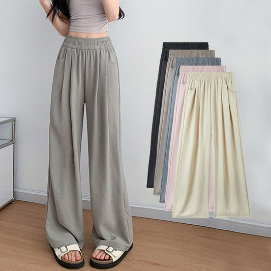 Pantalones de verano ligeros con cintura elástica y pernera ancha para mujer