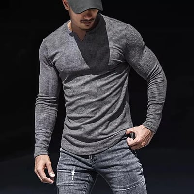 Men's Fashion V-Neck Long-Sleeve Sports T-Shirt