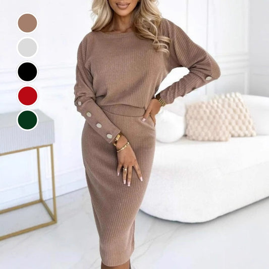 Women’s Ribbed Knit Top ＆ Skirt Two-Piece Set