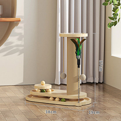 Interactive Cat Scratching Post with Feather Teaser & Ball Toys