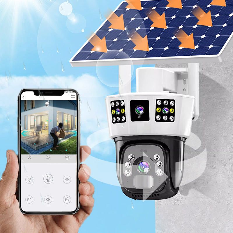 "🌞 360° Solpowerad Övervakning | 3-skärms Realtidsvisning 🌐 | 0 Elräkning 💚"