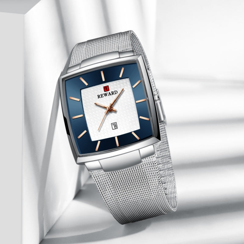 🔥Ultra-tunn kvartsklocka med fyrkantigt nätbälte för mä