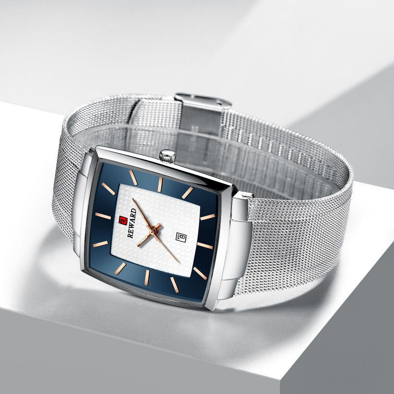 🔥Ultra-tunn kvartsklocka med fyrkantigt nätbälte för mä